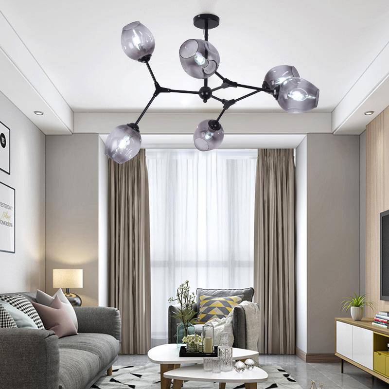 Design chandelier with LED metal branches and glass lamps Lindsey