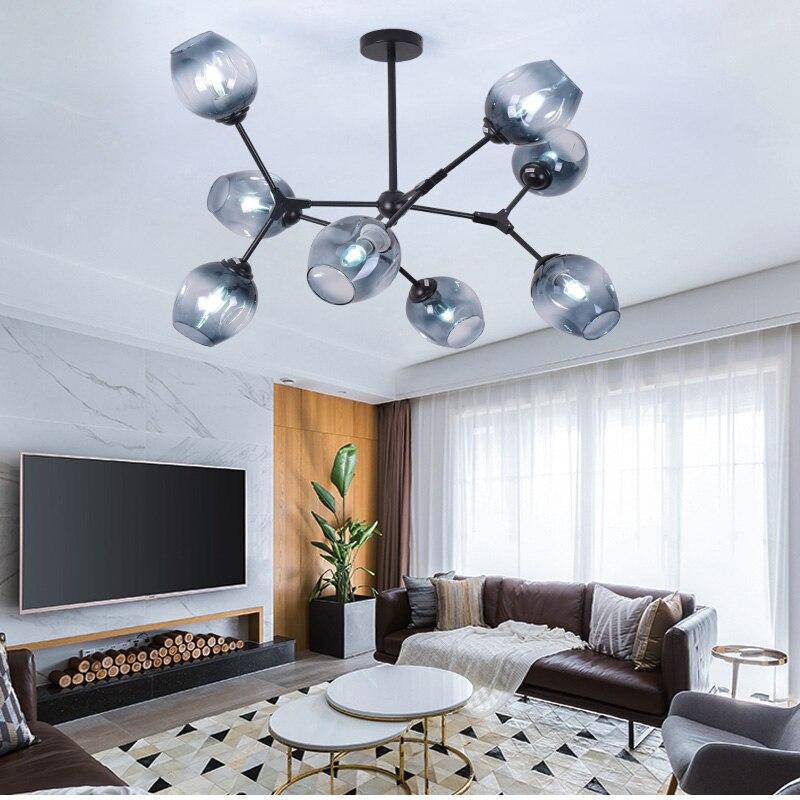 Design chandelier with LED metal branches and glass lamps Lindsey