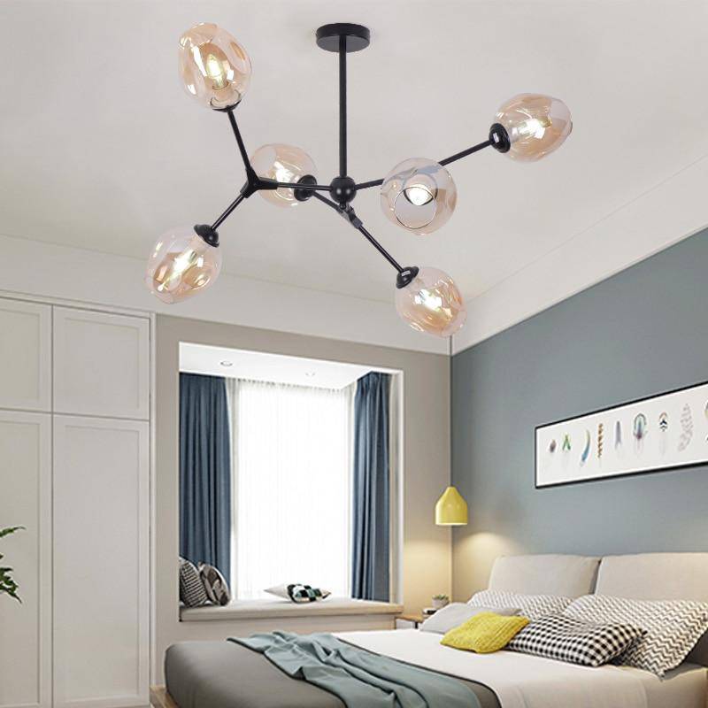 Design chandelier with LED metal branches and glass lamps Lindsey