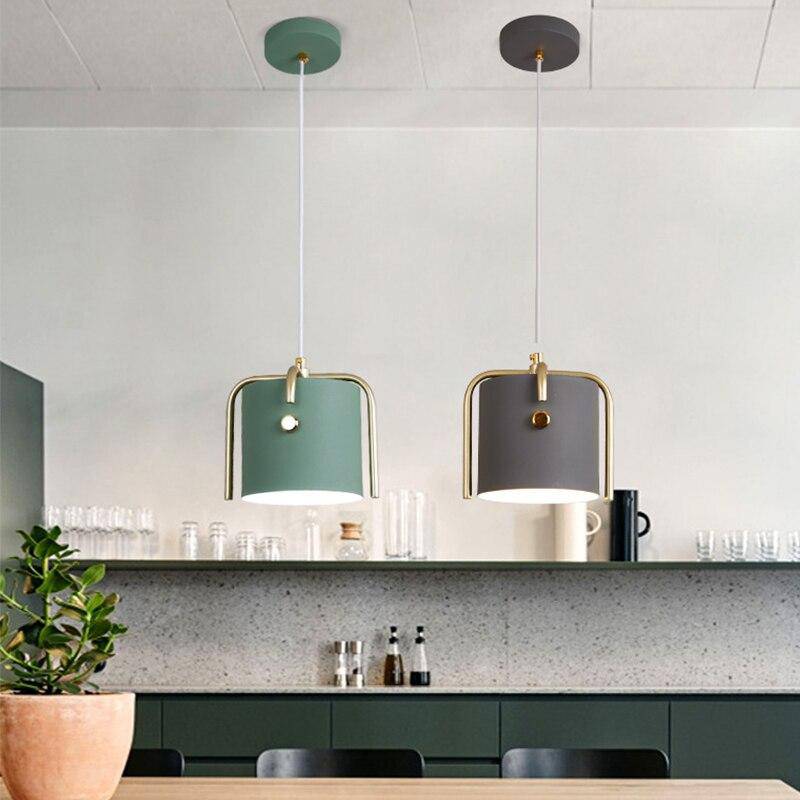 pendant light LED design with lampshade colored metal cylinder Nordic