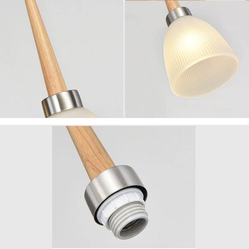 Suspension design en bois LED avec abat-jour arrondi en verre Creative