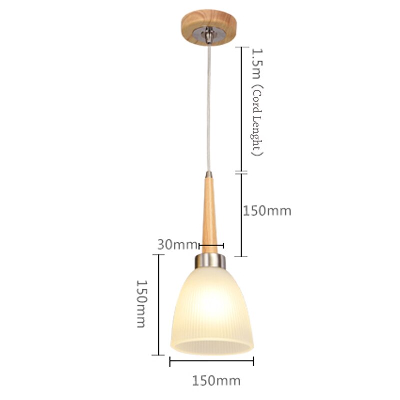 Suspension design en bois LED avec abat-jour arrondi en verre Creative