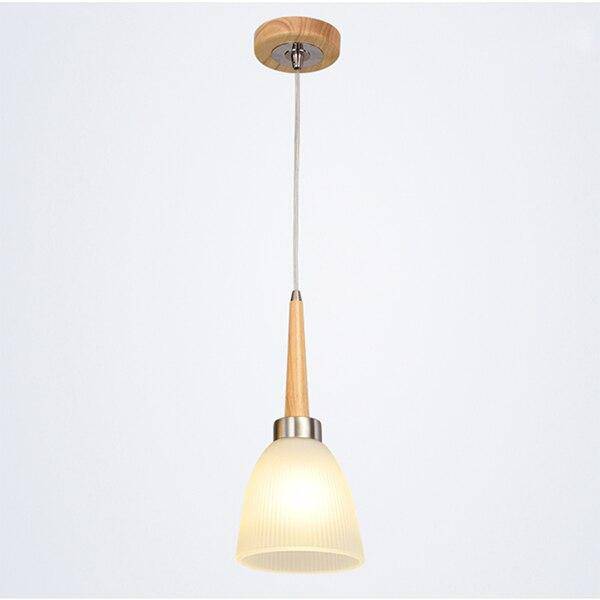 Suspension design en bois LED avec abat-jour arrondi en verre Creative