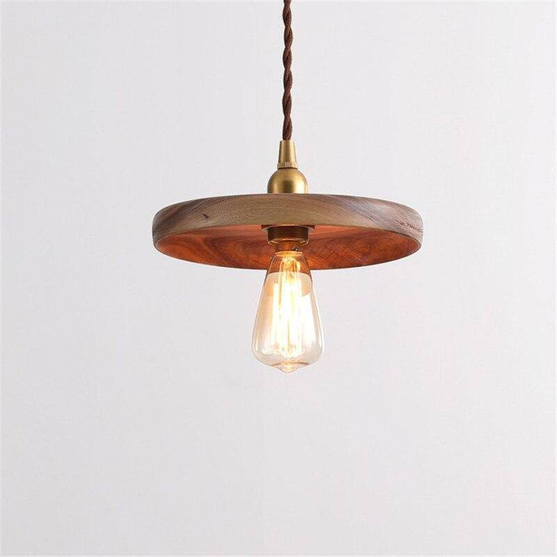 Lámpara de suspensión LED industrial con disco de madera y bombilla Edison