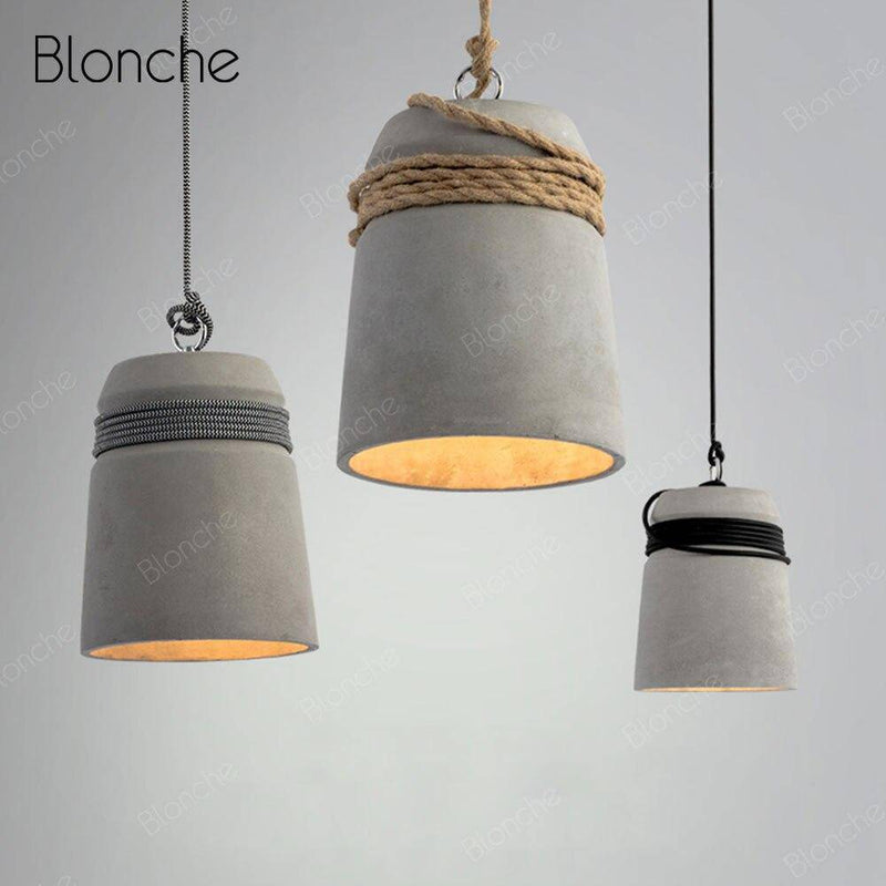 pendant light LED design with lampshade cement and rustic rope