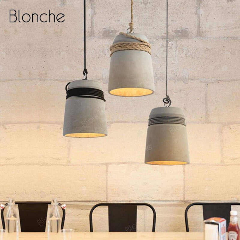 pendant light LED design with lampshade cement and rustic rope