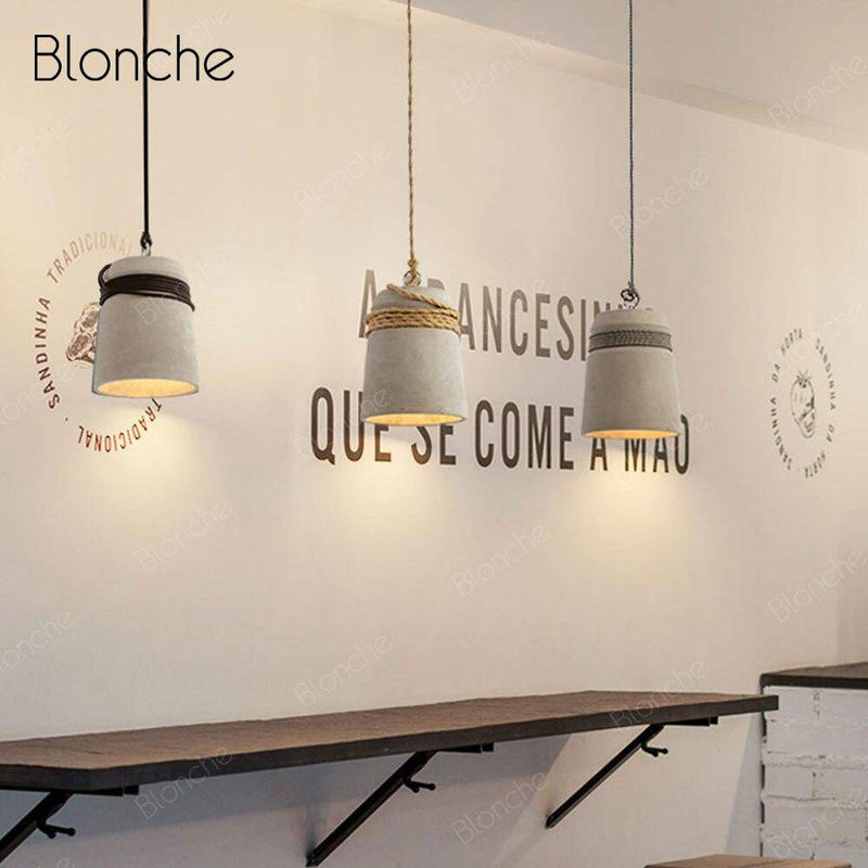 pendant light LED design with lampshade cement and rustic rope