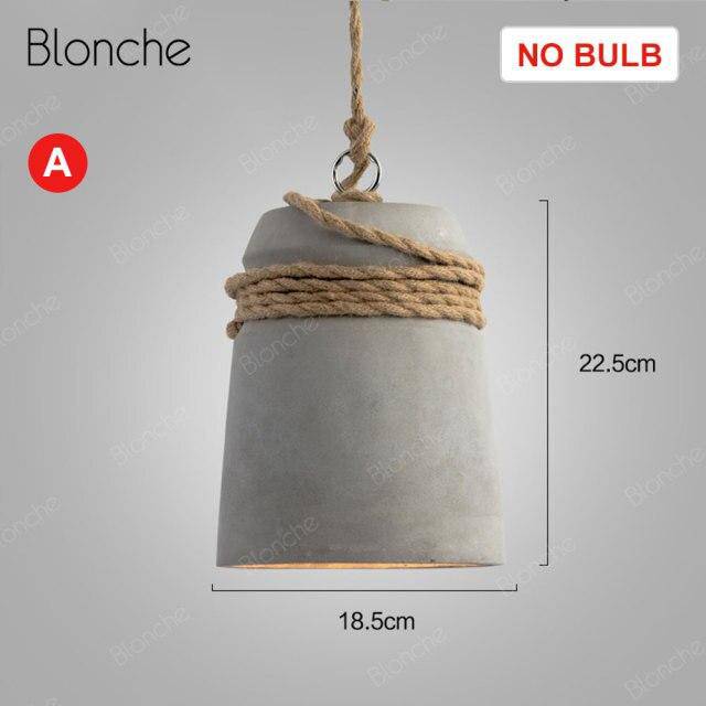 pendant light LED design with lampshade cement and rustic rope