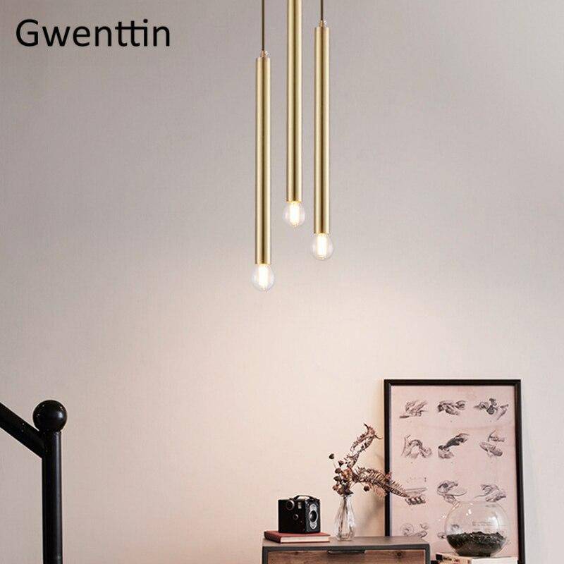 pendant light Single LED gold cylinder design