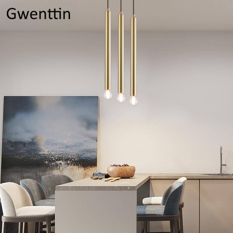 pendant light Single LED gold cylinder design