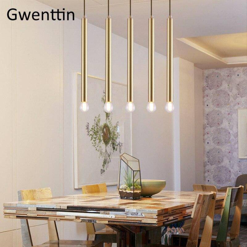 pendant light Single LED gold cylinder design