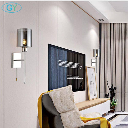 wall lamp LED wall design chrome and lampshade glass cylinder