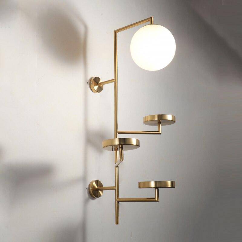wall lamp LED design wall lamp with several gold discs and glass ball