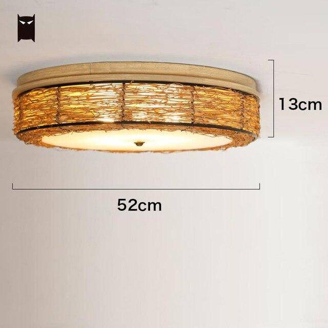 Round LED Wicker Ceiling Light Rattan