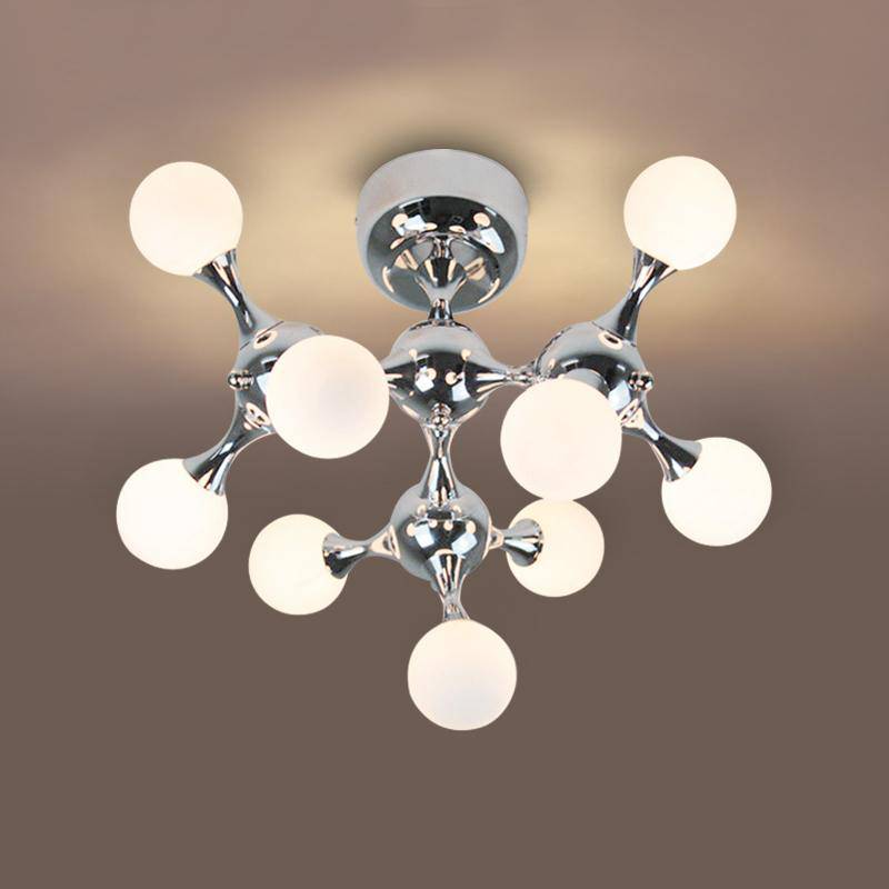 Chrome-plated ceiling lamp with modern LED molecule style