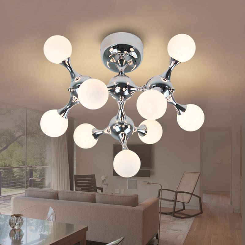 Chrome-plated ceiling lamp with modern LED molecule style