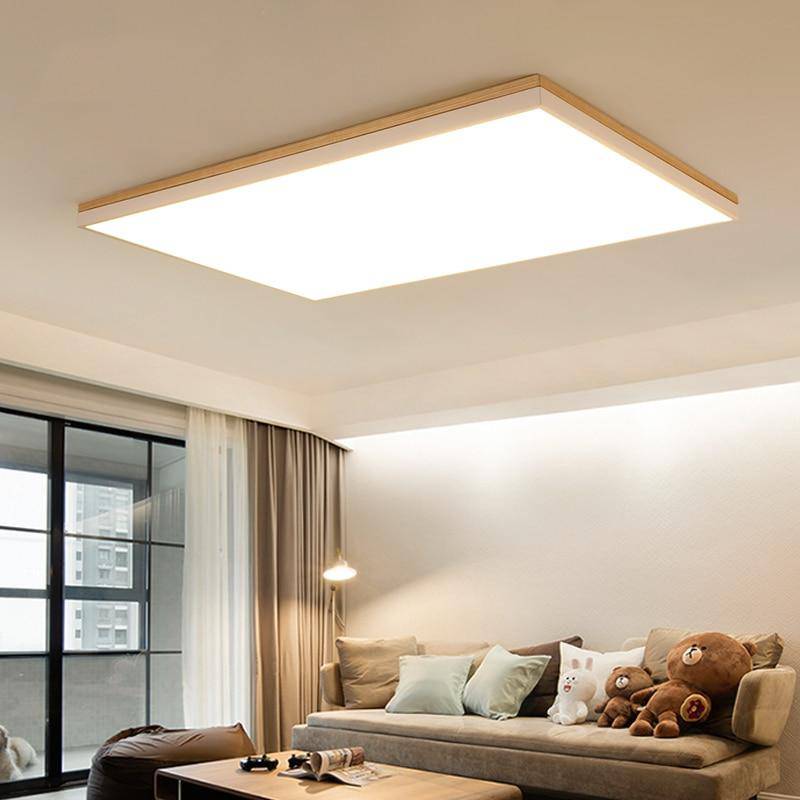 Rectangular wood and metal LED ceiling light Illumination