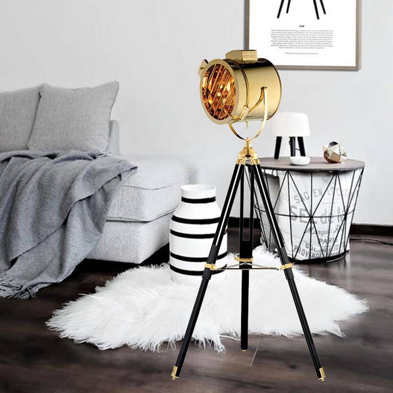 Floor lamp tripod with Spotlight retro chrome Studio