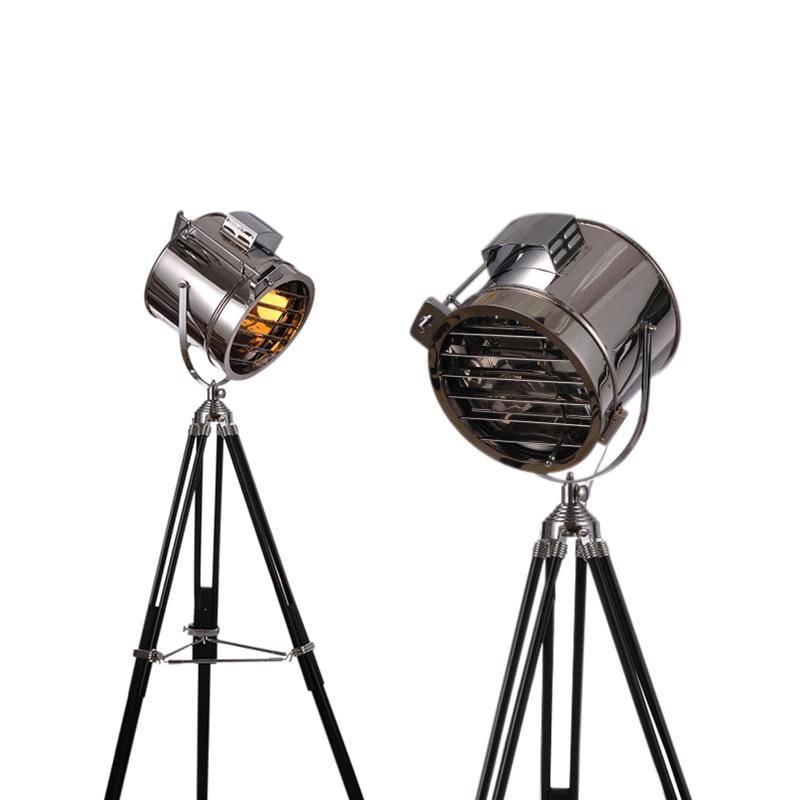 Lámpara de pie trípode con foco cromado retro Studio