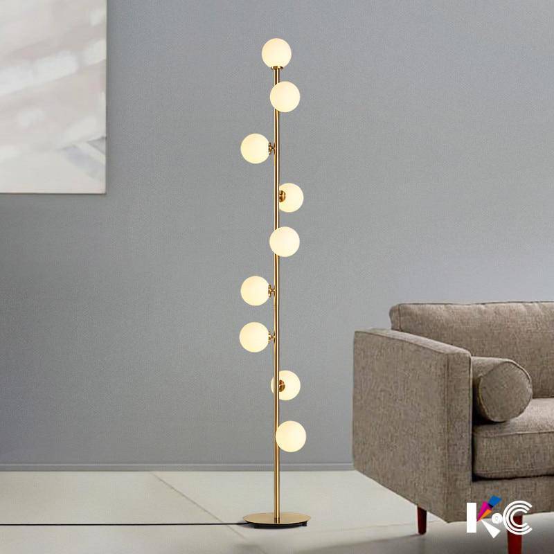design Lámpara de pie LED con varias bolas de cristal Cabeza