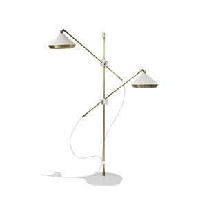Lampadaire design avec deux abat-jours ajustables sur pied doré Sofa
