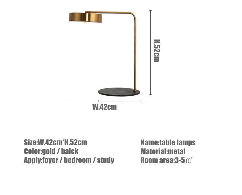 Study bedside lamp or rounded golden desk