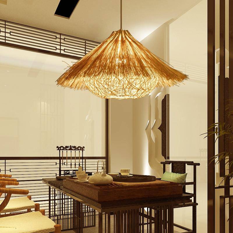 pendant light Woven straw triangle