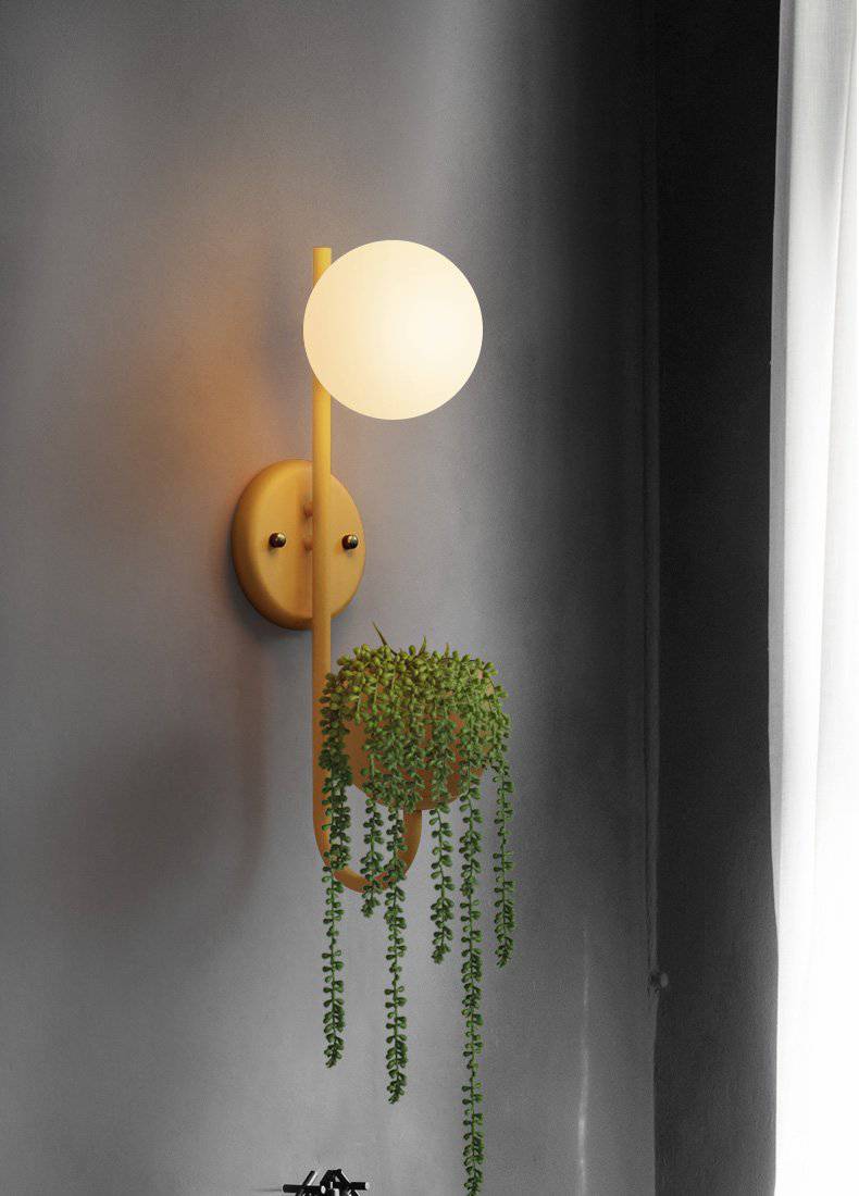 wall lamp LED wall design with pot and glass ball