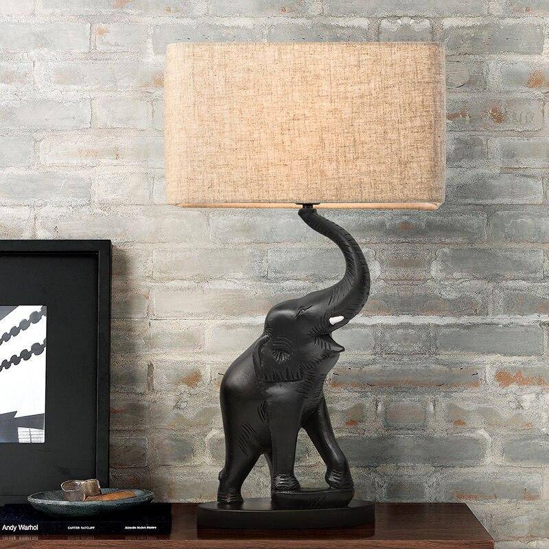 Lámpara de cabecera de elefante en resina y pantalla
