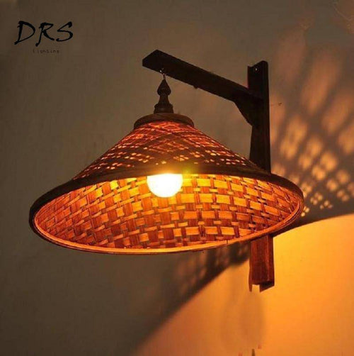 wall lamp with lampshade conical bamboo hanging Chinese