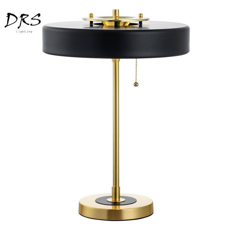Bedside lamp gold and lampshade black metal cylindrical Mesa