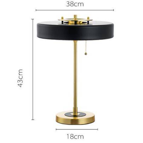 Bedside lamp gold and lampshade black metal cylindrical Mesa