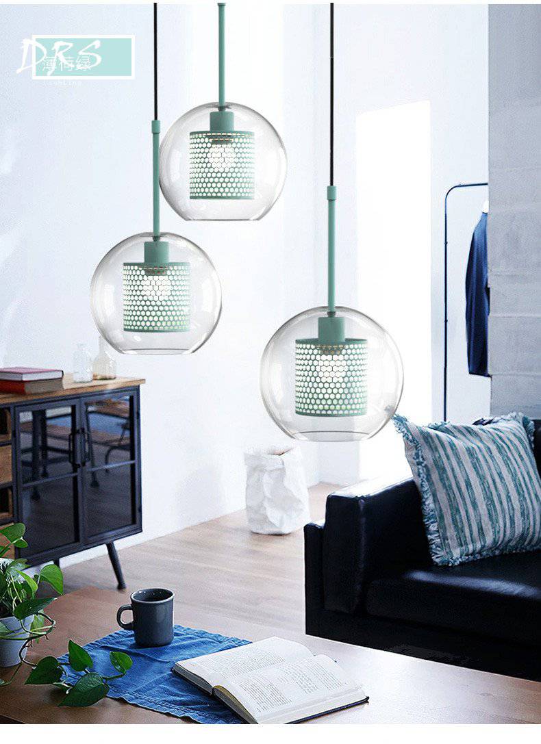 pendant light LED cage design in glass ball