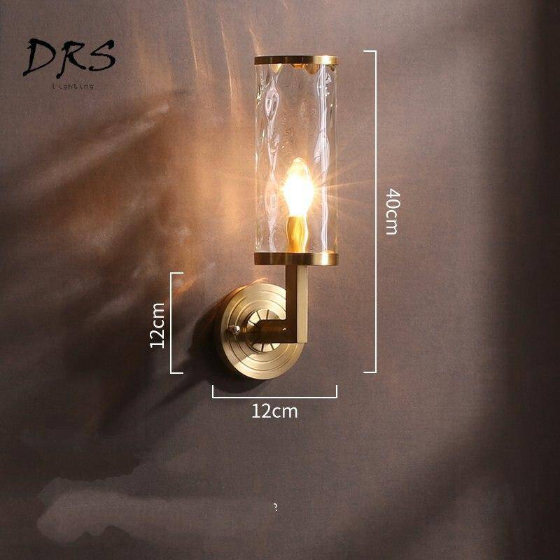 Applique murale doré avec abat-jour en verre cylindrique