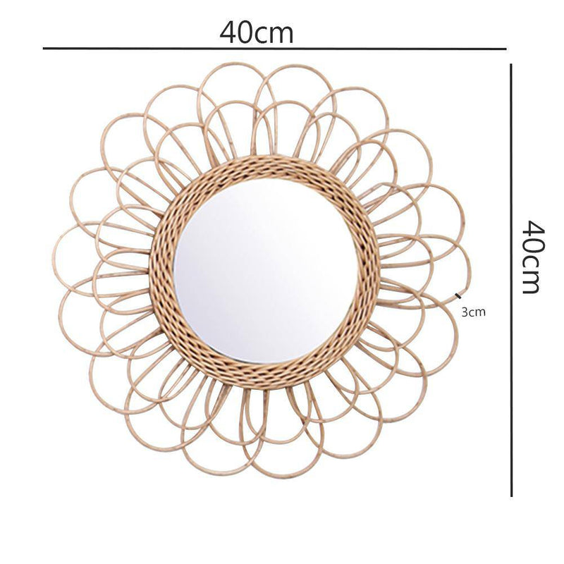 Miroir mural décoratif rond à pétale de fleur en rotin