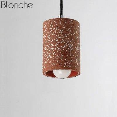 pendant light LED cylindrical design in cement Terrazzo colored Loft style