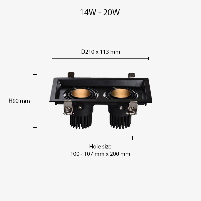 Spotlight modern LED with adjustable focus and square recessed shape Tiago