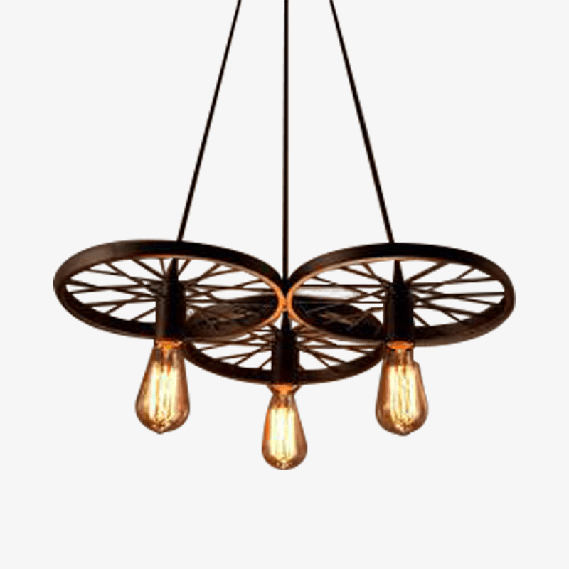 Antique and rustic wheel-shaped pendant lamp