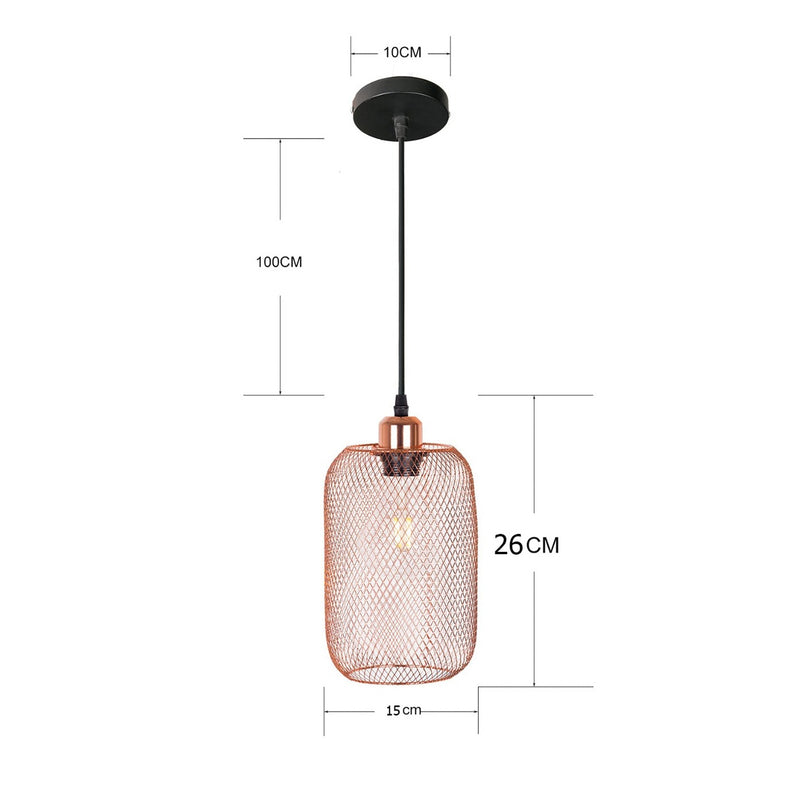 Lámpara de suspensión jaula de metal de oro rosa de diferentes formas Vintage