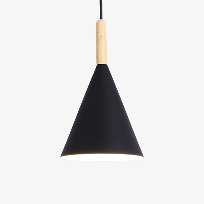 Lámpara de suspensión cono en metal coloreado y barra de madera Barra