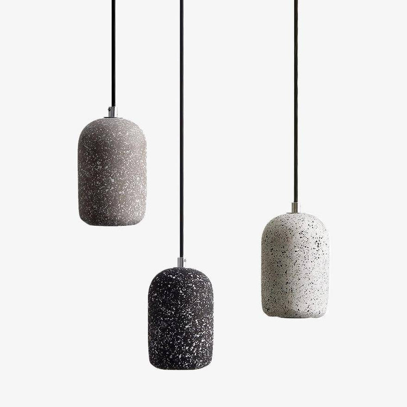 Suspension design cylindrique en ciment façon terrazzo LED