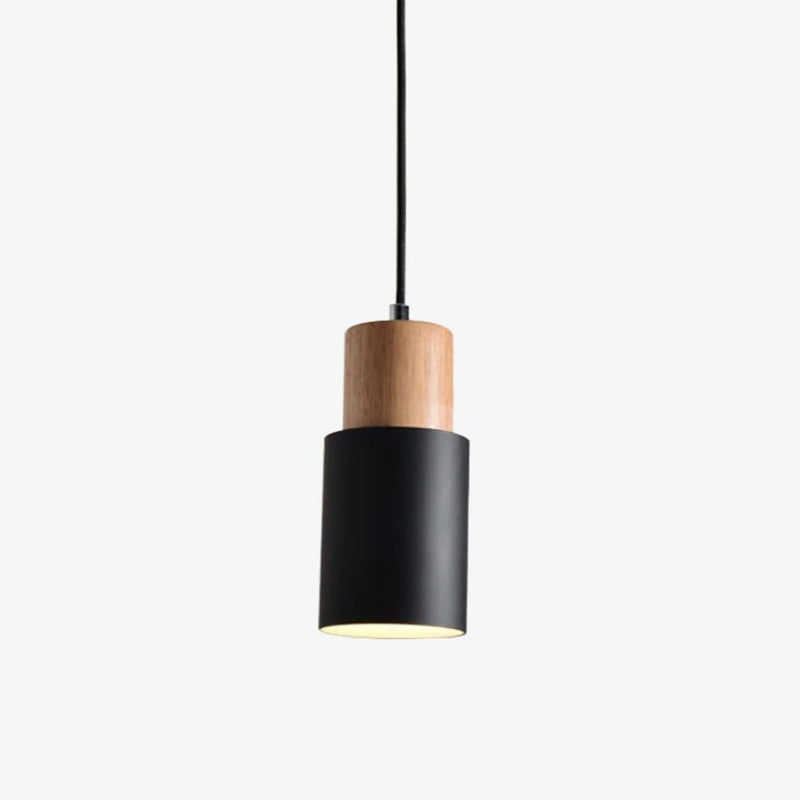 pendant light cylindrical wood and metal in Wood color