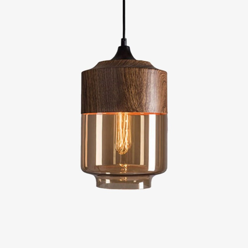 Lámpara de suspensión design en madera y cristal Loft Retro
