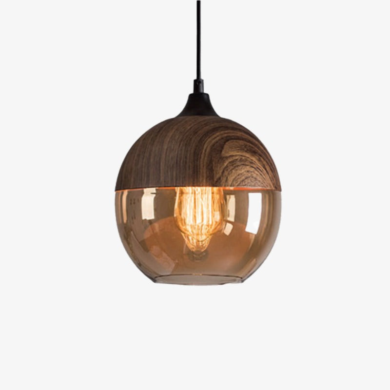 pendant light wood and glass design Loft Retro