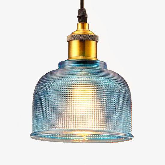 pendant light design in colored glass and golden Coffee stand