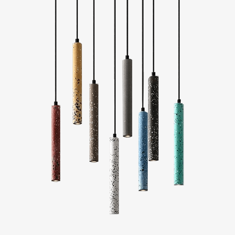 pendant light elongated LED design in terrazzo colored cement