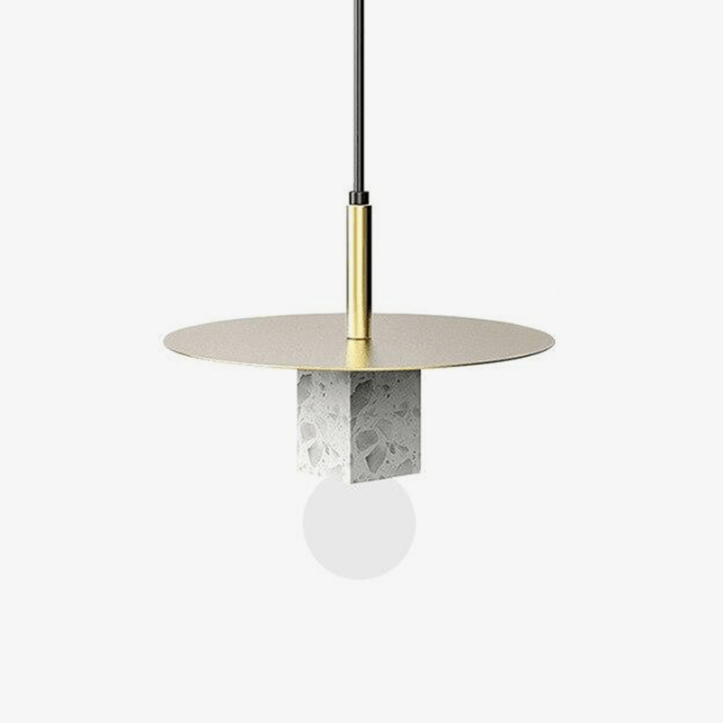 pendant light LED design with marble cube and gold disc