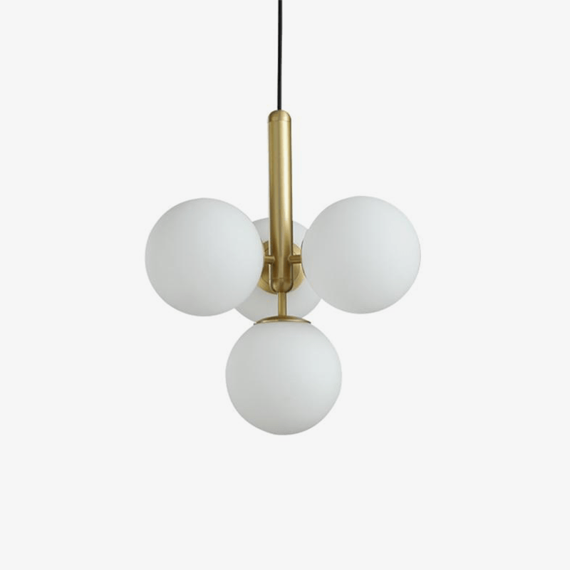 Lámpara de suspensión design LED con cilindro de oro y varias bolas de cristal Fly