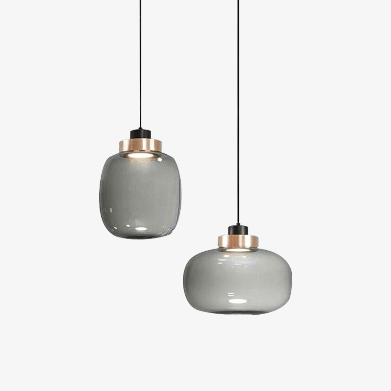 pendant light LED design with glass sphere and copper circle