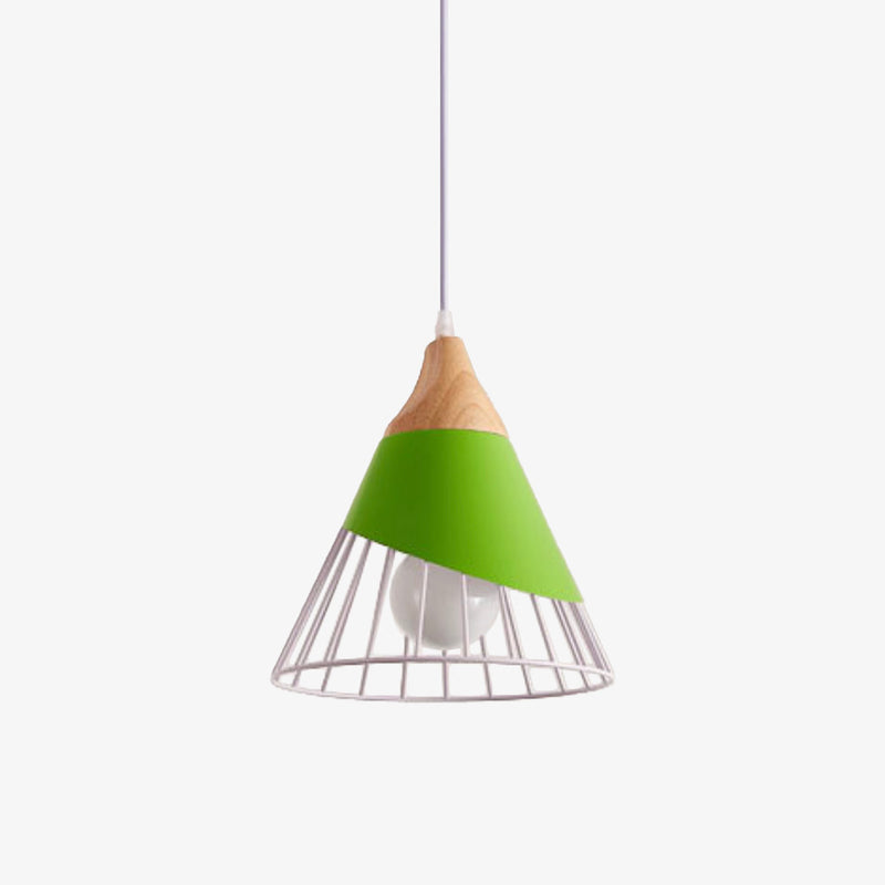 LED design pendant light in wood and color cage